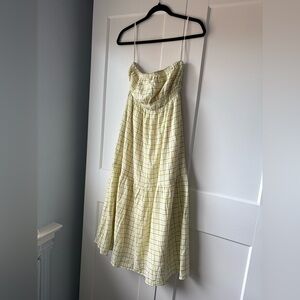 Line & Dot Light Green and Yellow Plaid Strapless Midi Sundress size M